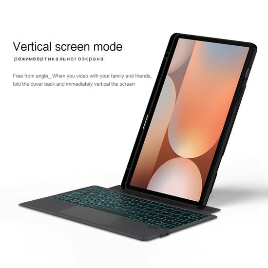 JP Magnetno etui z odstranljivo Bluetooth tipkovnico, touchpadom, osvetlitvijo, vrtljivim stojalom in držalom za stylus, Samsung Galaxy Tab S10 FE+, črno