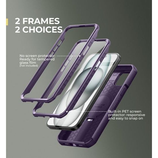 Dexnor MagSafe 360 Kickstand Camprotector obal iPhone 14 Plus / 15 Plus, fialový