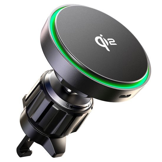 Βάση MagSafe Qi2 με ασύρματη φόρτιση για αεραγωγό αυτοκινήτου, με RGB φωτισμό, 15W, ABS, μαύρη