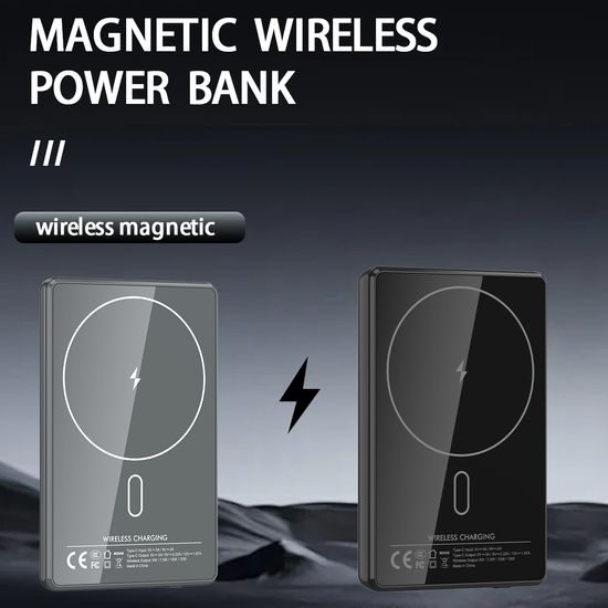 UltraThin MagSafe 15W Power Bank Wireless 10000 mAh con Display LED e Supporto Ricarica Apple Watch, grigio