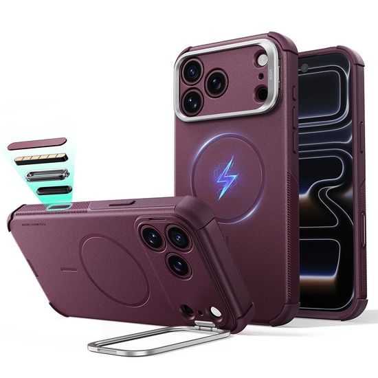 iPhone 17 Pro / 18 Pro vāciņš – ESR Cyber Armor Kickstand ar statīvu – sarkans