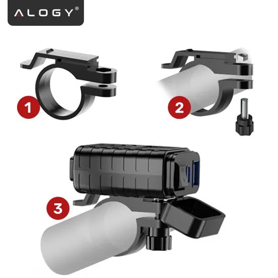 Alogy MotoCharge Pro™ 36W Motorrad Ladegerät mit Display - USB-A + USB-C - 36W PD + QC 3.0 - Schwarz