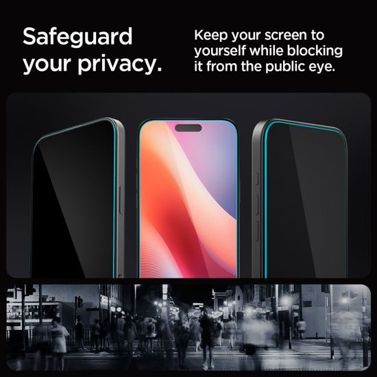 Spigen Glass.TR EZFit Zasebnost z aplikatorjem, 2 kosa, Zaščitno kaljeno steklo, iPhone 16 Pro