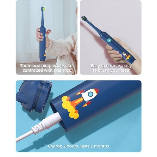 Детска звукова електрическа четка за зъби (30 000 VPM), розова