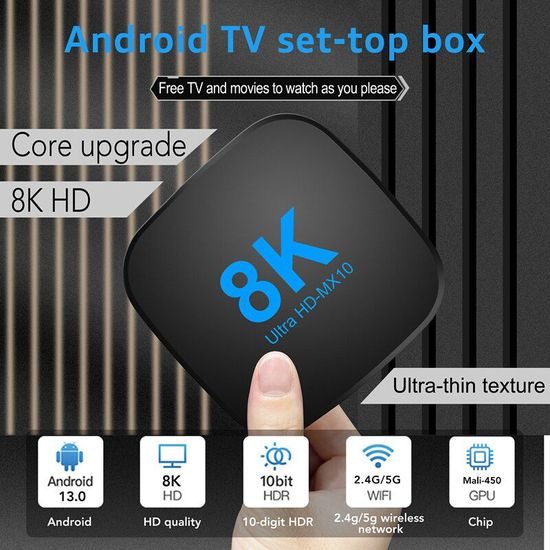 MX10 8K Smart TV Box z Android 14 (4 GB RAM / 32 GB)