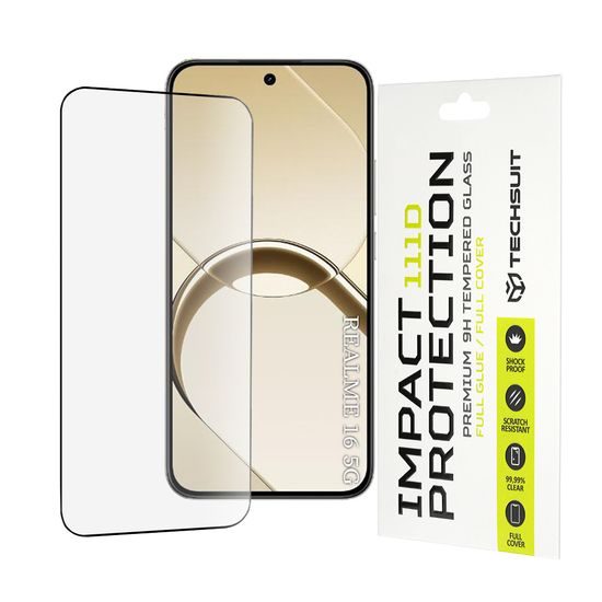Techsuit 111D Tvrdené sklo, Realme 16 5G, čierne