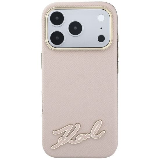 Karl Lagerfeld Grained Leather Resin Sign Logo MagSafe ümbris iPhone 17 Pro Max / 18 Pro Max – roosa