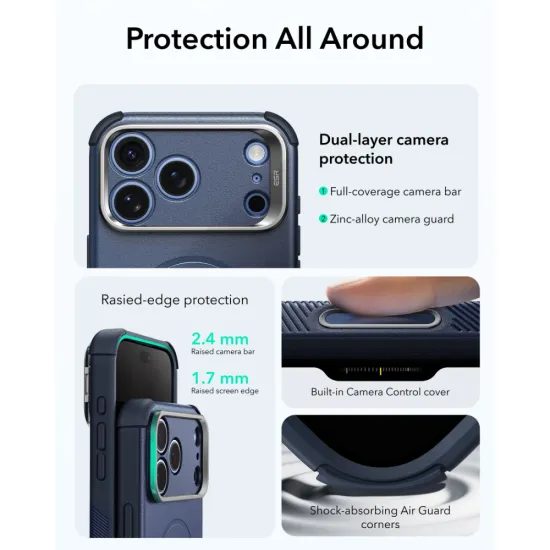 Kryt ESR Cyber Tough Kickstand MagSafe, iPhone 17 Pro Max / 18 Pro Max, modrý