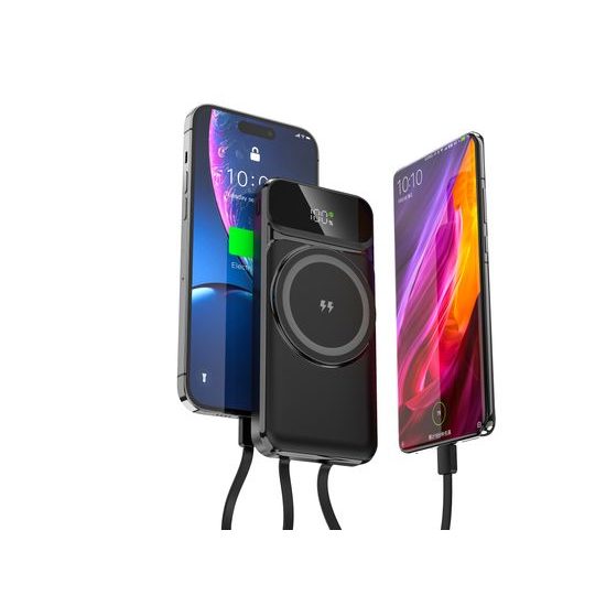 MagSafe 15W bezdrátová PowerBanka, 10 000 mAh se 3 integrovanými kabely, velikost M, černá