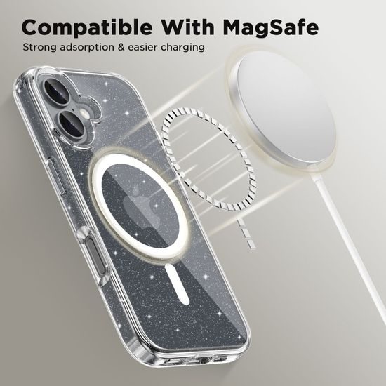 Tech-Protect Flexair Hybrid s MagSafe, iPhone 16, glitter clear