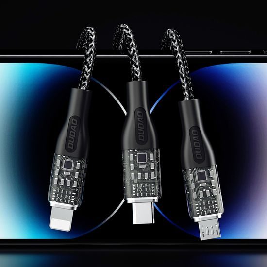 Dudao L22X gyorstöltő kábel, 120W, 1m, 3in1, USB - USB-C / Micro USB / Lightning, Ezüst