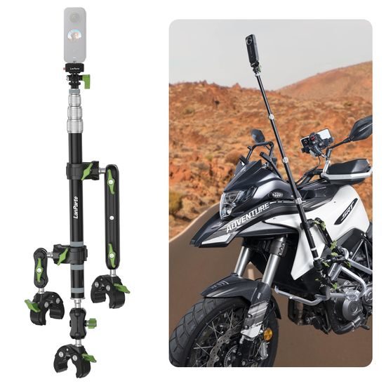 LanParte PMH-C3 supporto telescopico per fotocamere 360° e action cam per moto, 1,5 m, fissaggio a 3 punti, sistema a sgancio rapido