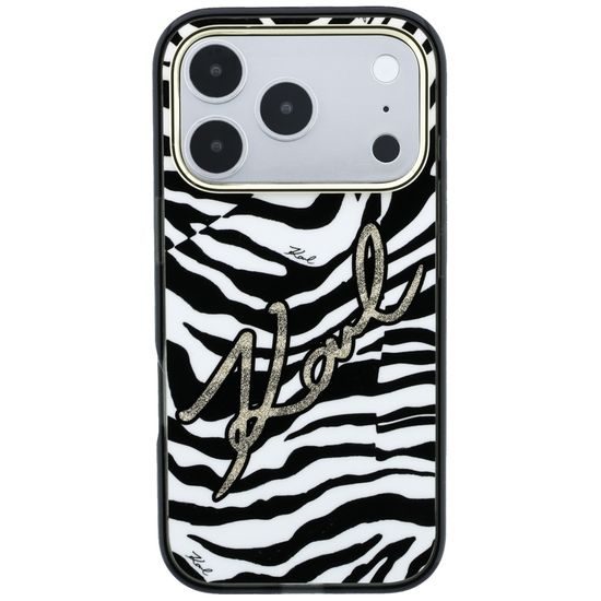 iPhone 17 Pro / 18 Pro ümbris – Karl Lagerfeld HC MagSafe IML Signature Zebra Glitter Gold – must