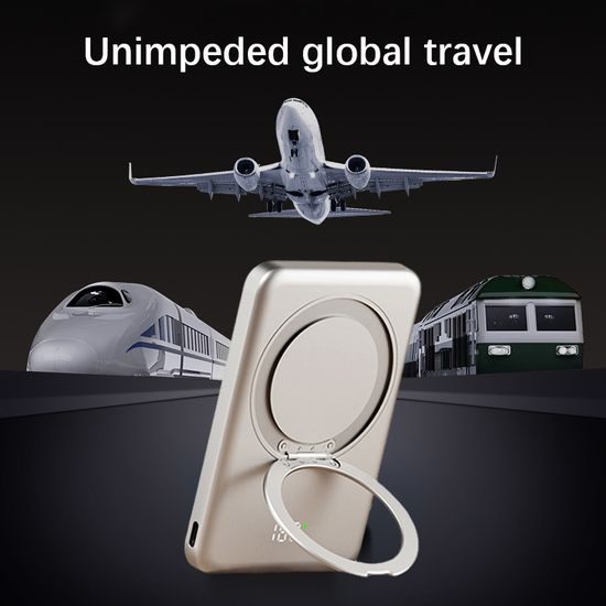 UltraThin MagSafe Power Bank 5000 mAh με περιστρεφόμενη βάση, PD20W + 15W ασύρματα, ασημί-γκρι