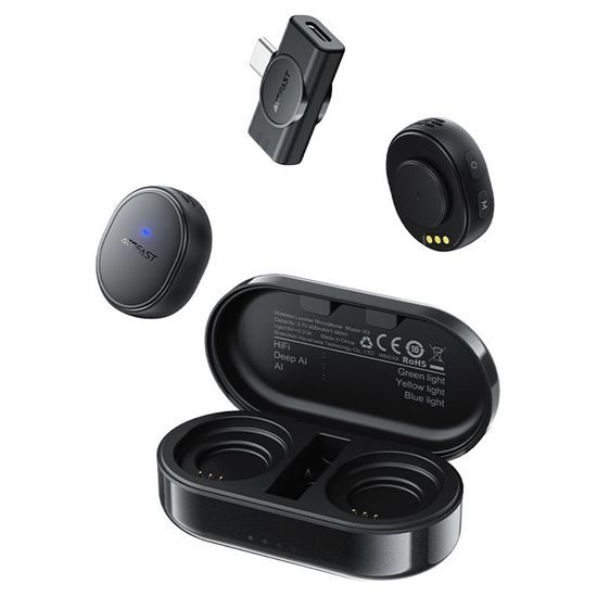 Acefast Draadloze Microfoons (R3) - Professioneel Lavalier Microfoonsysteem met Oplaadcase - Zwart
