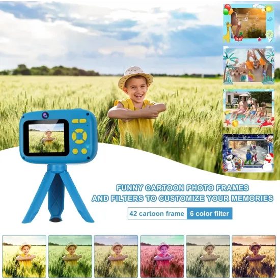 Digitalna otroška kamera s funkcijo videokamere, s stativom, 1080P HD, selfie način, roza