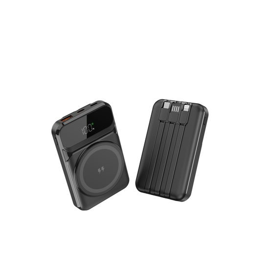 MagSafe 15W ασύρματη PowerBank, 10.000 mAh με 3 ενσωματωμένα καλώδια, μέγεθος S, μαύρη