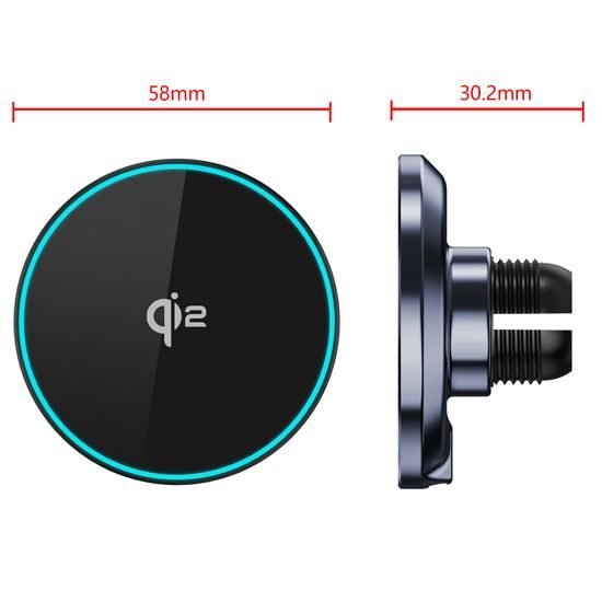 Βάση MagSafe Qi2 με ασύρματη φόρτιση για αεραγωγό αυτοκινήτου, με RGB φωτισμό, 15W, ABS, μαύρη
