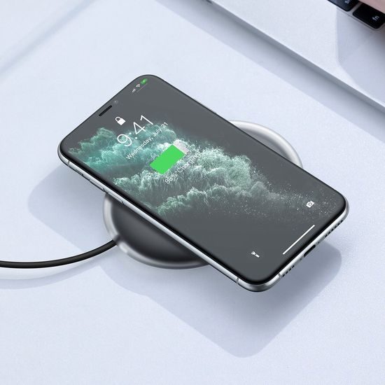 Baseus Jelly Qi 15W bezdrátová nabíječka pro telefon se sluchátky + kabel USB - USB-C, černá (WXGD-01)