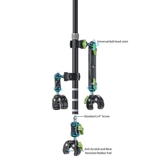 LanParte PMH-C3 supporto telescopico per fotocamere 360° e action cam per moto, 1,5 m, fissaggio a 3 punti, sistema a sgancio rapido