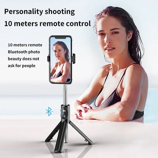 Selfie tyč MINI P20 s odnímateľným diaľkovým ovládaním Bluetooth a statívom, čierna