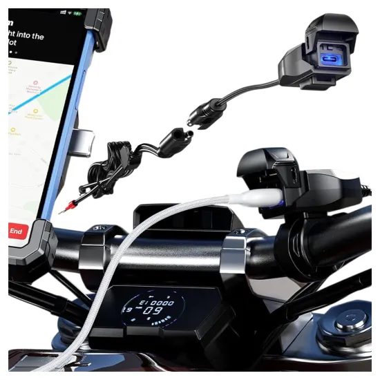 Motocyklová nabíječka USB-C, 36 W, IP65, černá
