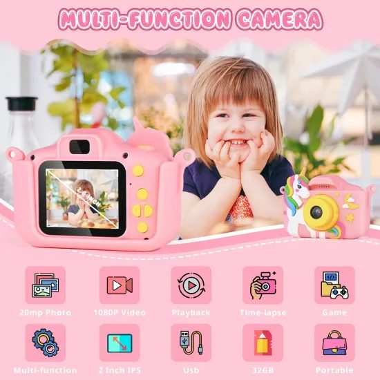 Digitálny detský fotoaparát s funkciou kamery, ružový