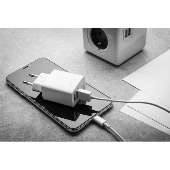Hálózati töltő FIXED 2x USB, 17W, Smart Rapid Charge, fehér