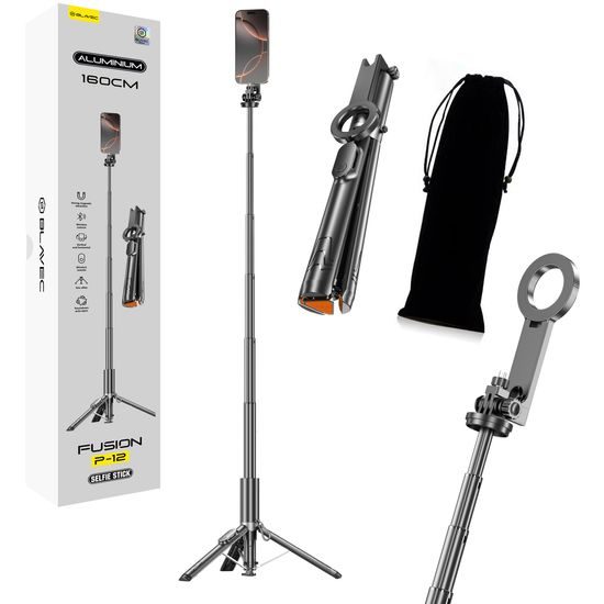 Blavec MagSafe Selfie Stick met Automatische Uitschuiving, Statief en Bluetooth Afstandsbediening - 160 cm - Zwart