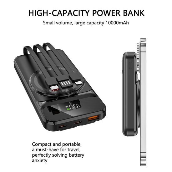 MagSafe 15W bezdrátová PowerBanka, 10 000 mAh se 3 integrovanými kabely, velikost M, černá