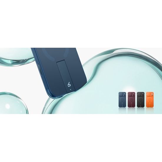 Husă Suritch AirBounce Bumper MagSafe cu Suport și Protecție Cameră, iPhone 17 Pro Max / 18 Pro Max, albastru deschis