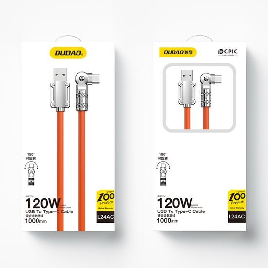 Dudao Angled kabel otočný o 180°, USB-A - USB-C, 120 W, 1 m, oranžový