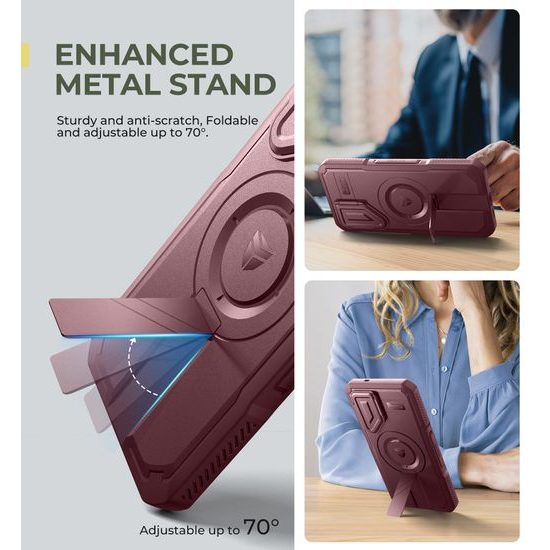 Dexnor MagSafe 360 Kickstand Camprotector borító Samsung Galaxy S25 Plus, bordó