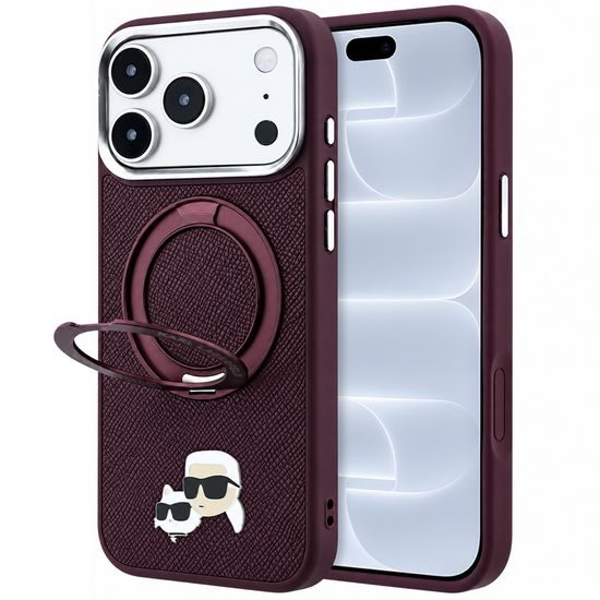Karl Lagerfeld Leather Ring Stand 360 KC Pin MagSafe ümbris iPhone 17 Pro / 18 Pro – veininpunane
