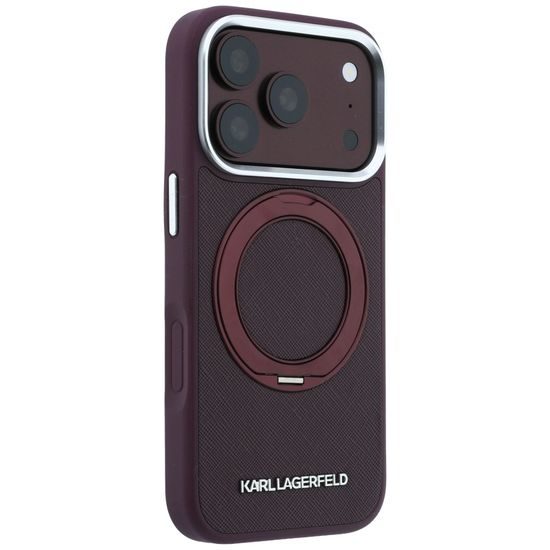 Karl Lagerfeld Leather Ring Stand 360 Saffiano MagSafe ümbris iPhone 17 Pro / 18 Pro – burgundia