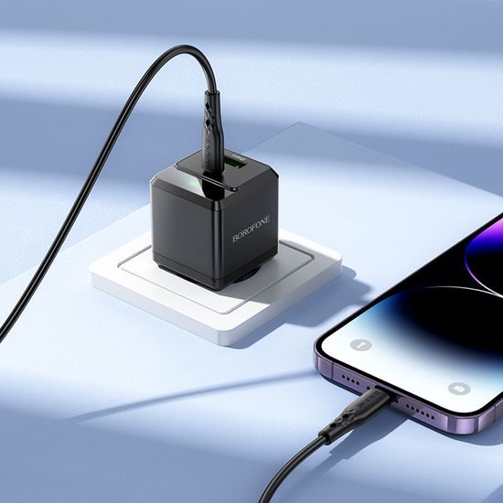 Προσαρμογέας Borofone BN19 Intenso GaN - USB + USB-C, PD, 20W, QC 3.0, 3A, μαύρο
