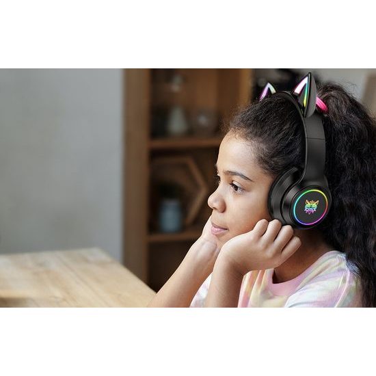 Onikuma B90 Gaming Headset Bluetooth - met LED Kattenoortjes - Zwart