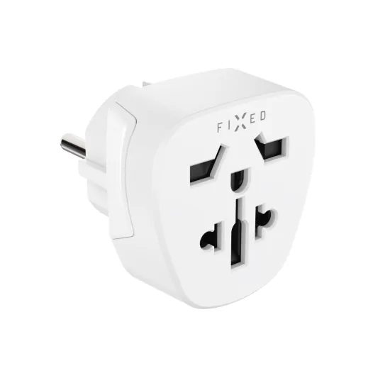 Adattatore da viaggio FIXED EU Adapter 2 per dispositivi UK / US / AUS a prese EU, bianco