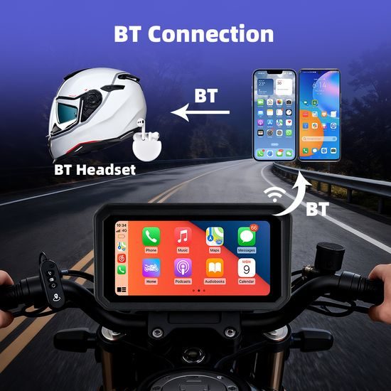 Wyświetlacz motocyklowy 6,25" z bezprzewodowym Apple CarPlay, Android Auto, kamerami DVR i TPMS