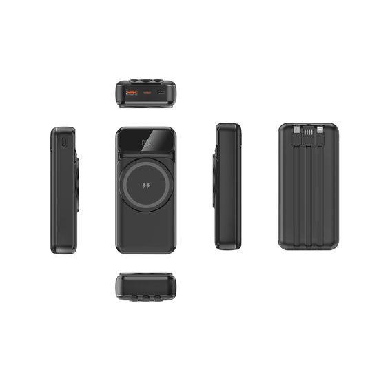 MagSafe 15W ασύρματο PowerBank, 20.000 mAh με 3 ενσωματωμένα καλώδια, μέγεθος L, μαύρο