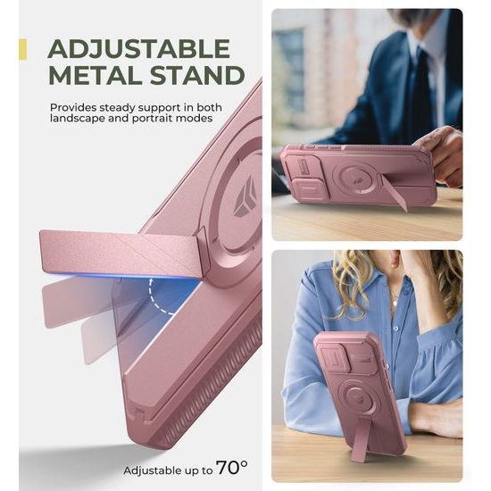 Dexnor MagSafe Kickstand Camprotector obal iPhone 16, růžový