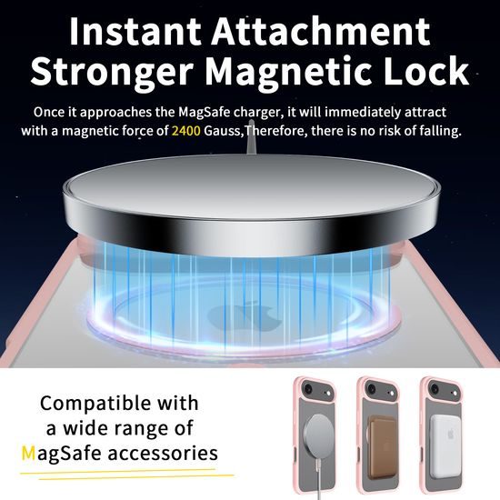 JP MagFit Clear MagSafe θήκη με μαγνήτη N52, iPhone Air, ανοιχτό ροζ