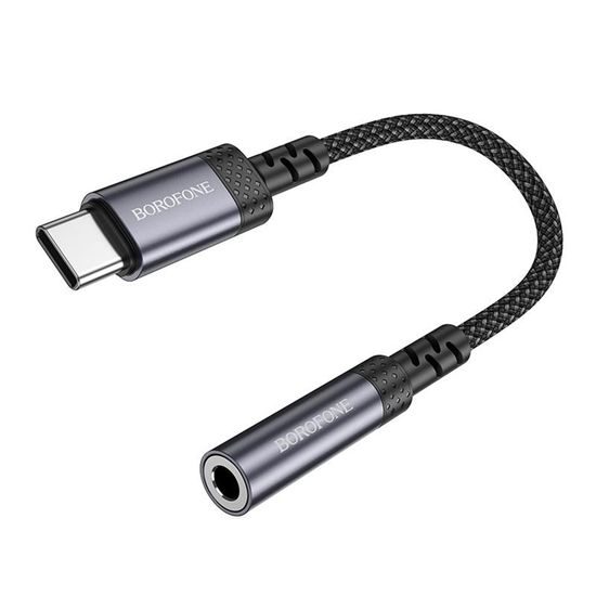 Borofone Audio Adapter (BV24) USB-C auf 3,5mm Klinke für moderne Smartphones - DAC Chip - 15 cm - Grau
