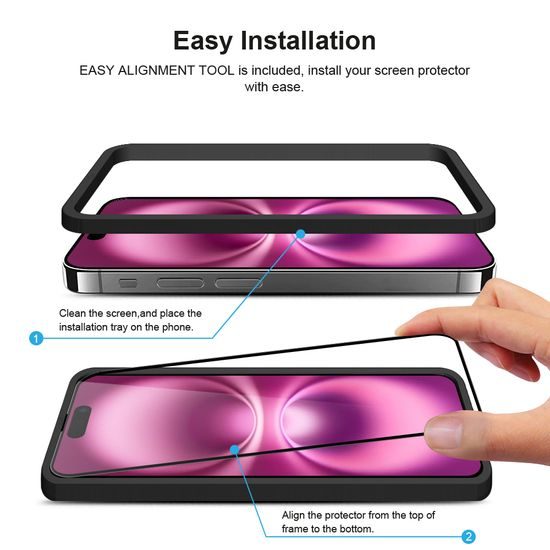 JP Full Pack gehärteter Gläser, 2x 3D Glas mit Applikator + 2x Linsenglasschutz, iPhone 16