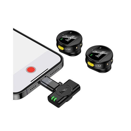Hoco L22 juhtmevaba mikrofon 2-in-1 Lightning / USB-C – must