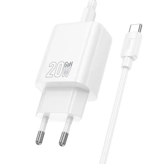 Hoco Δικτυακός Φορτιστής N60 USB-C + Καλώδιο USB-C - USB-C, PD QC 20W, Λευκό