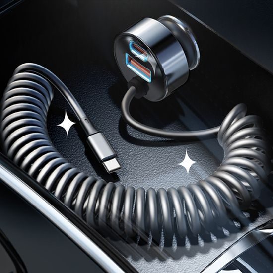 Lisen Φορτιστής Αυτοκινήτου USB-A + USB-C με καλώδιο USB-C, 90 W, 12V/24V, μαύρο