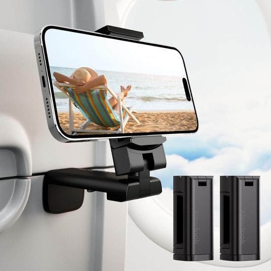 360° Καθολική περιστρεφόμενη αναδιπλούμενη βάση τηλεφώνου για ταξίδια με τοποθέτηση σε τραπεζάκι, κάθισμα και επιφάνεια, μαύρη