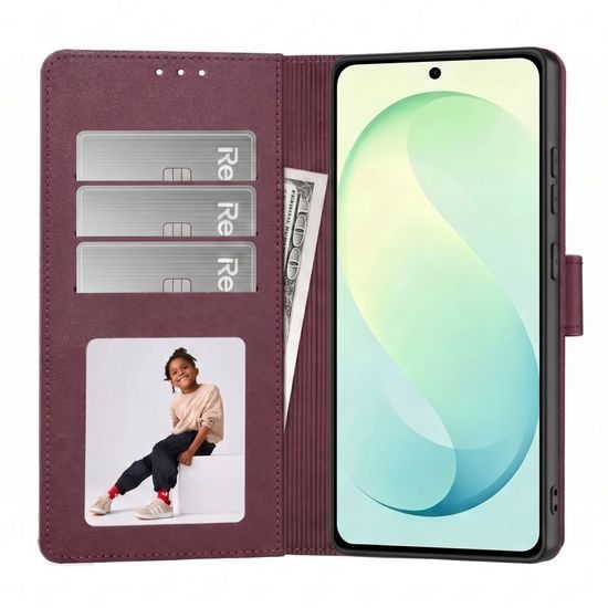 Tech-Protect Wallet Schutzhülle für Samsung Galaxy S26 FE - Kunstleder Handyhülle mit Kartenfach - Weinrot