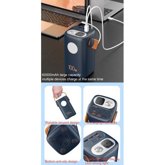 Power Bank για Laptop και Outdoor 60.000 mAh, 100W + 30W PD, Ισχυρό LED Φως, Λευκό